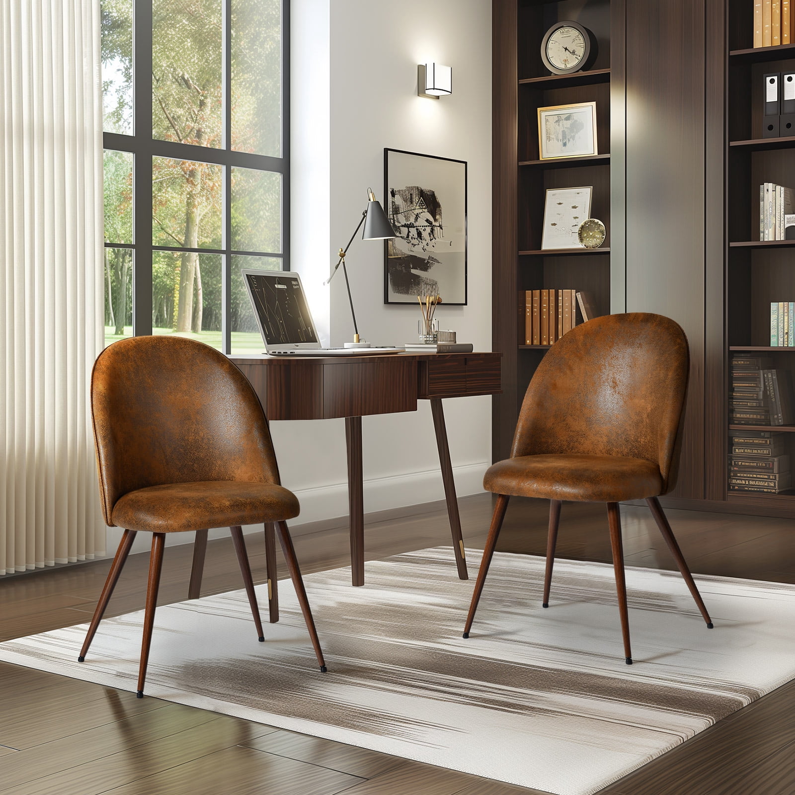 Ensemble de 2 chaises de bureau modernes Homy Casa, dossier incurvé rembourré en imitation daim brun