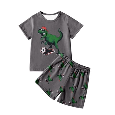 TIWEKE Pyjama Dinosaure pour Petits Garçons, Ensemble T-Shirt à Imprimé Dinosaure pour Garçons et Shorts pour Tenue Décontractée et Sports, Pyjama Garçon Taille 10/12, 11-12 Ans