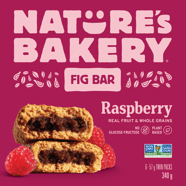 Nature's bakery Barre de figues aux framboises, cuite au four, grains entiers, à base de plantes, sans produits laitiers, sans noix, projet sans OGM vérifié, faite avec de vrais fruits