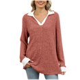 thumbnail image 1 of AherBiu Womens Tops Ribbed Knitted Long Sleeve Trendy Loose Tops Comfy Fall Collared Shirts Blouses, 1 of 7