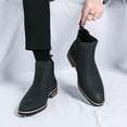 thumbnail image 4 of Men's Chelsea Boots Fashion Leather Pointed Toe Winter Fall Elastic Slip on Mid Calf Short Ankle Booties, 4 of 6