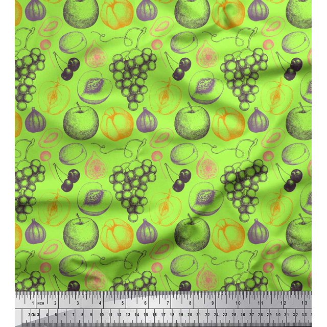 Soimoi Green Georgette Viscose Fabric Mix Fruits Print Sewing Fabric Yard 42 Inch Wide