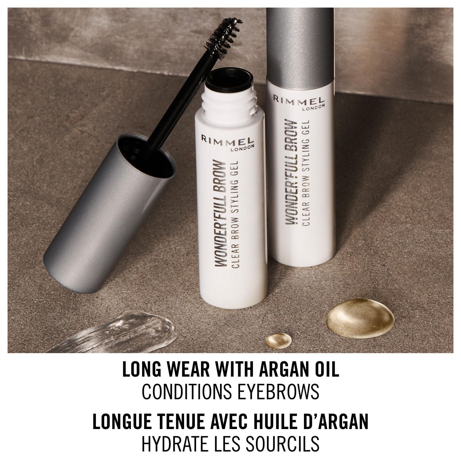 Rimmel Wonder'Full Brow Gel, Up to 24H wear, waterproof, Infused with 4 oils: Argan, Maracuja, Marula & Camellia oils, 100% Cruelty-Free
