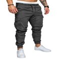 thumbnail image 3 of Men Solid Color Cargo Trousers  Loose Fit Drawstring Waist Long Pants, 3 of 4