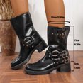 thumbnail image 4 of Buckle Mid Calf Motorcycle Riding Boots for Women Fashion Studded Punk Square Toe Wide Calf Cowboy Booties, 4 of 7