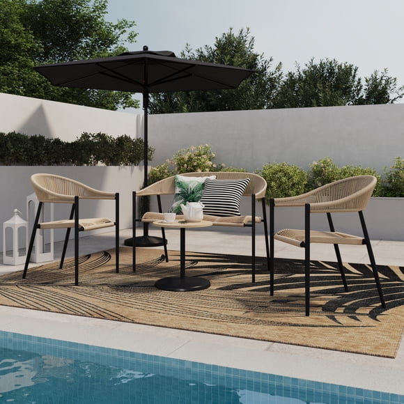 HOMETRENDS Maréla Wicker Curved Back Rope Outdoor Stacking Chair, Yellow