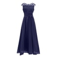thumbnail image 4 of Meichang Robes Maxi en Mousseline pour Femmes Tunique Ajustée Plissée Couleur Unie Robe d'Été Évasée Évasée Dentelle Manches Courtes Col Ras du Cou Robe Élégante Soirée Fête Boîte de Nuit Bal Robes d'Été, 4 of 6