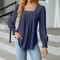 thumbnail image 2 of IROINNID Polyester Réduit T-Shirt à Manches Longues pour Femmes Quotidien Col Carré Profond Bouton Solide Blouse Chemise Haut, Marine, 2 of 4