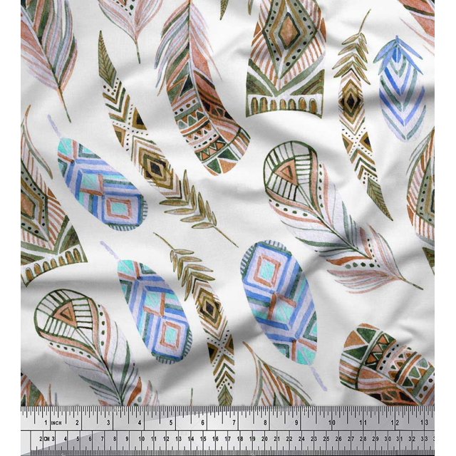 Soimoi Velvet Fabric feather African Print Fabric by Yard 58 Inch Wide
