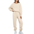 thumbnail image 1 of Pisexur Ensemble Pantalon 2 Pcs Mode Décontractée Ensemble de Survêtement Uni pour Femmes Chandails à Manches Longues à Col Rond Hauts à Enfiler Pantalons Longs Élastiques Survêtements Ensembles de Détente P-3TG, 1 of 7