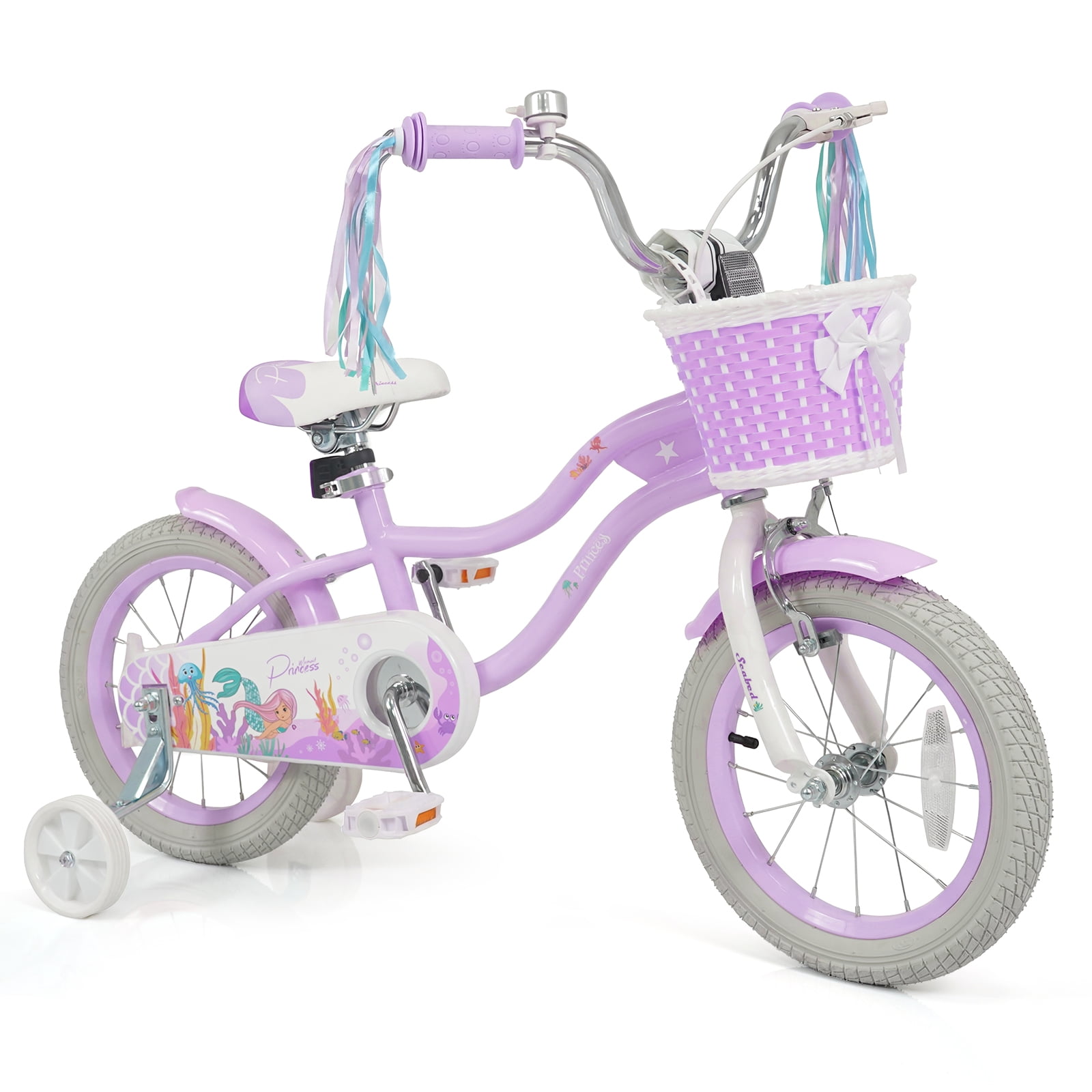 Costway 14" Kids Bike, Toddler Bicycle with Training Wheels, Hand & Coaster Brakes Purple