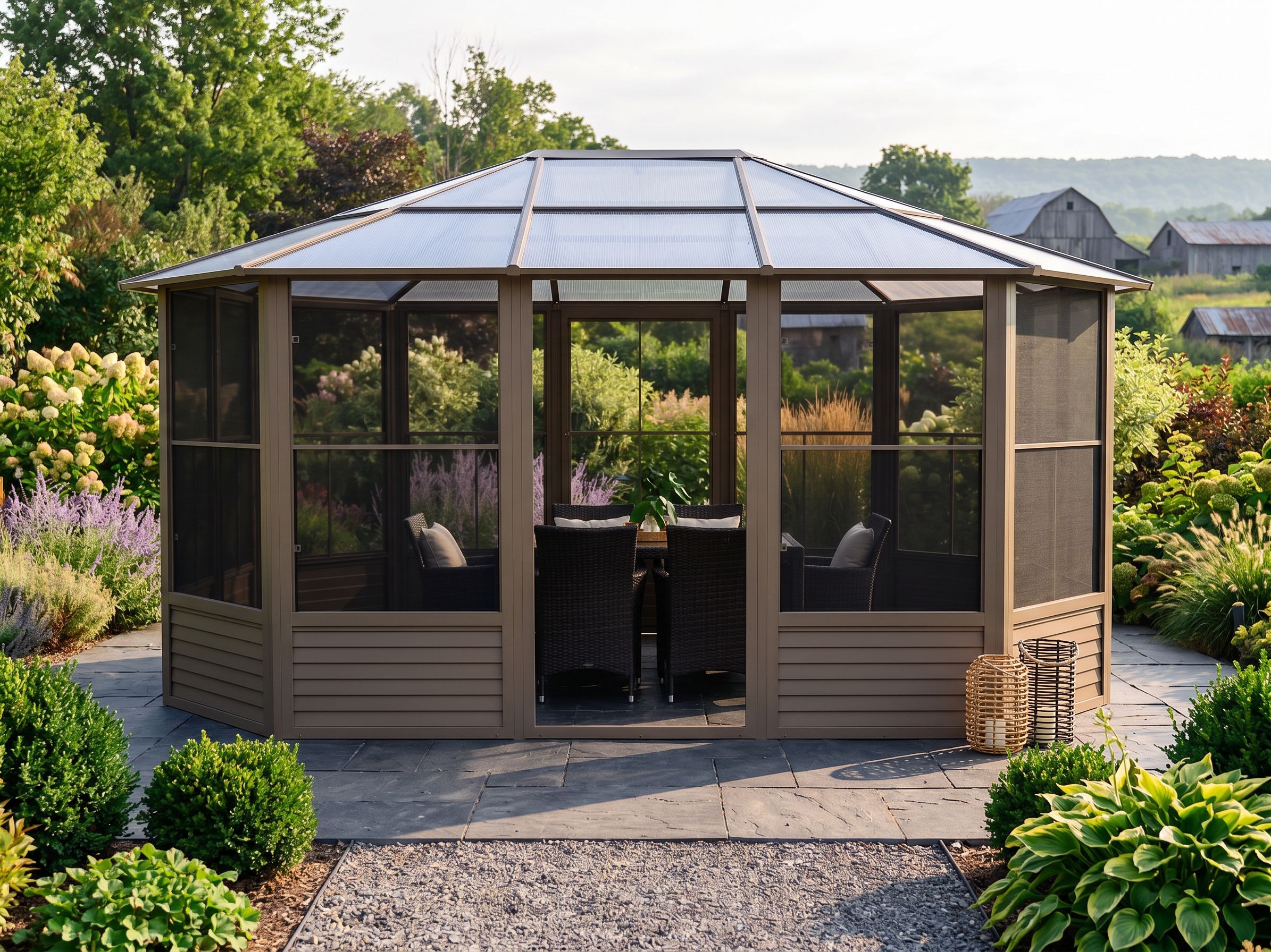 Gazebo Penguin Florence Solarium 12 Pi x 15 Pi Toit De Polycarbonate En Sable