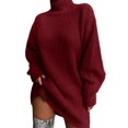 thumbnail image 1 of LUXUR Chandail pour Femmes, Chandail Uni, Hauts, Chandail Chaud d'Hiver, Chandails Tricotés Décontractés, Manches Longues, Rouge Vin, m, 1 of 4