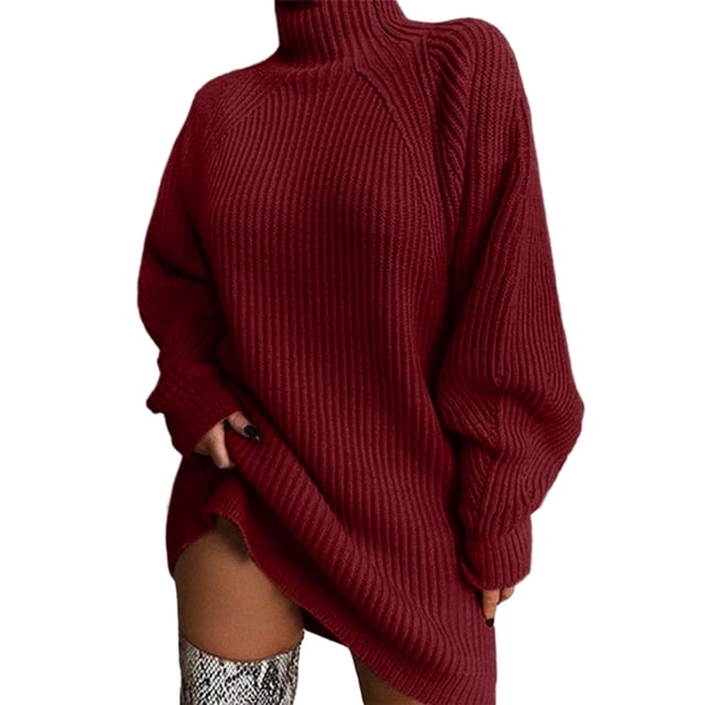 LUXUR Chandail pour Femmes, Chandail Uni, Hauts, Chandail Chaud d'Hiver, Chandails Tricotés Décontractés, Manches Longues, Rouge Vin, m