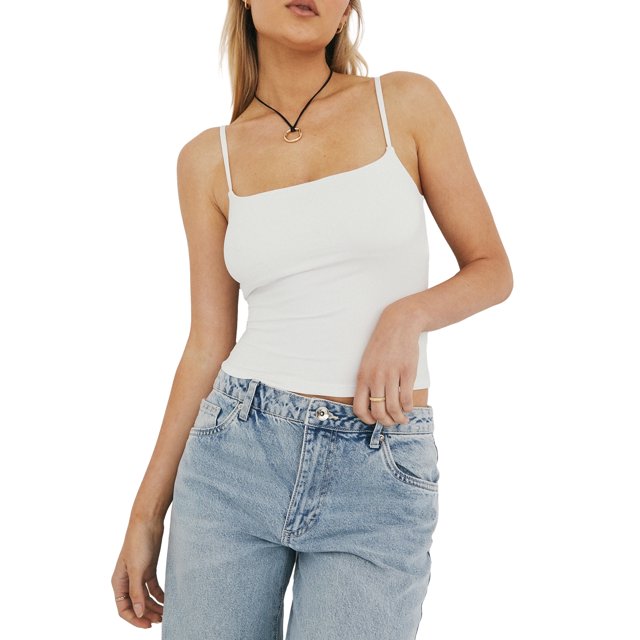 FAROOT Women Crop Camisole Solid Color Summer Backless Spaghetti Strap Tank Tops Sleeveless T-Shirt