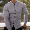thumbnail image 2 of Pompotops Men Casual Solid Turn-down Collar Button Long Sleeve Shirt on Sale, 2 of 8