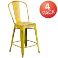 thumbnail image 4 of Commercial Grade 4 Pack 24" High Distressed Yellow Metal Indoor-Outdoor Counter Height Stool with Back, 4 of 9