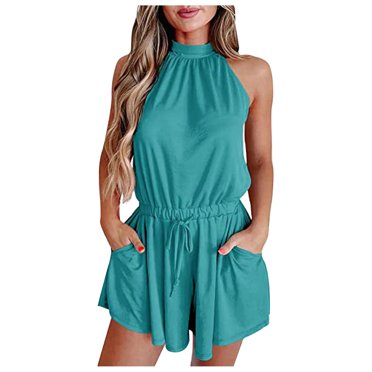 XZNGL Combishort Short pour Femmes Été Combishort d'Été pour Femmes Col Suspendu Épaules Ouvertes Dos Ouvert Combinaison Short Décontractée Combishorts pour Femmes Été Combishorts et Combinaisons Aguichant pour Femmes Aguichant