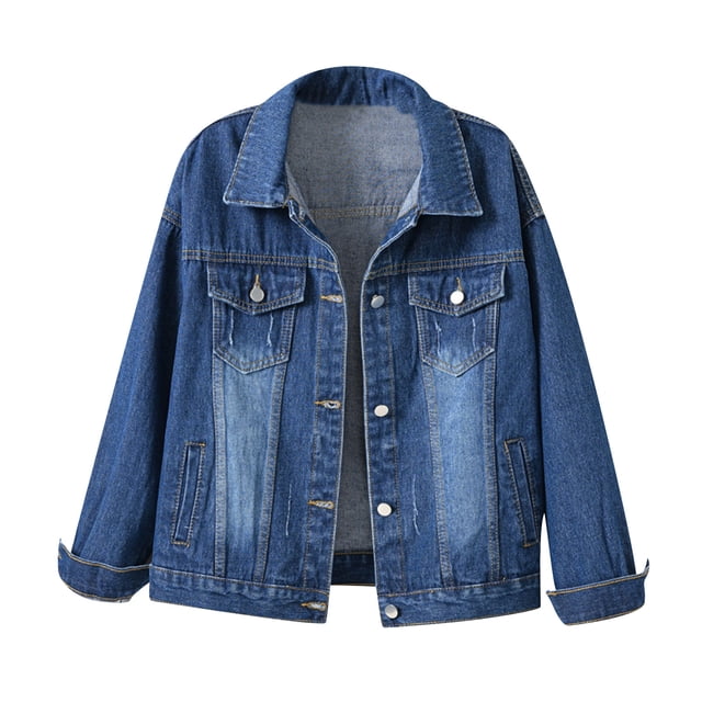 Yuyuzo Women's Oversized Denim Jacket Jean Long Sleeve Lapel Button down Spring Jacket Coat Outwear
