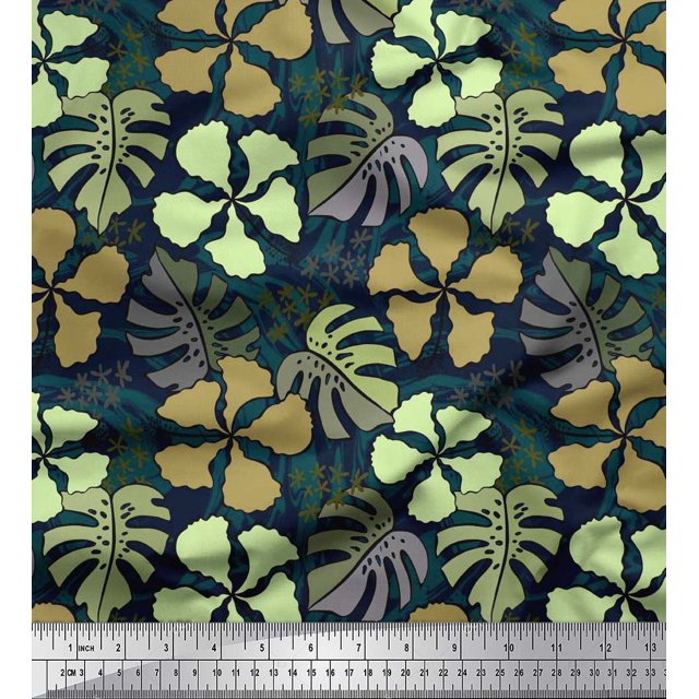 Soimoi Poly Georgette Fabric Floral & Monstera Leaves Print Fabric by Yard 42 Inch Wide