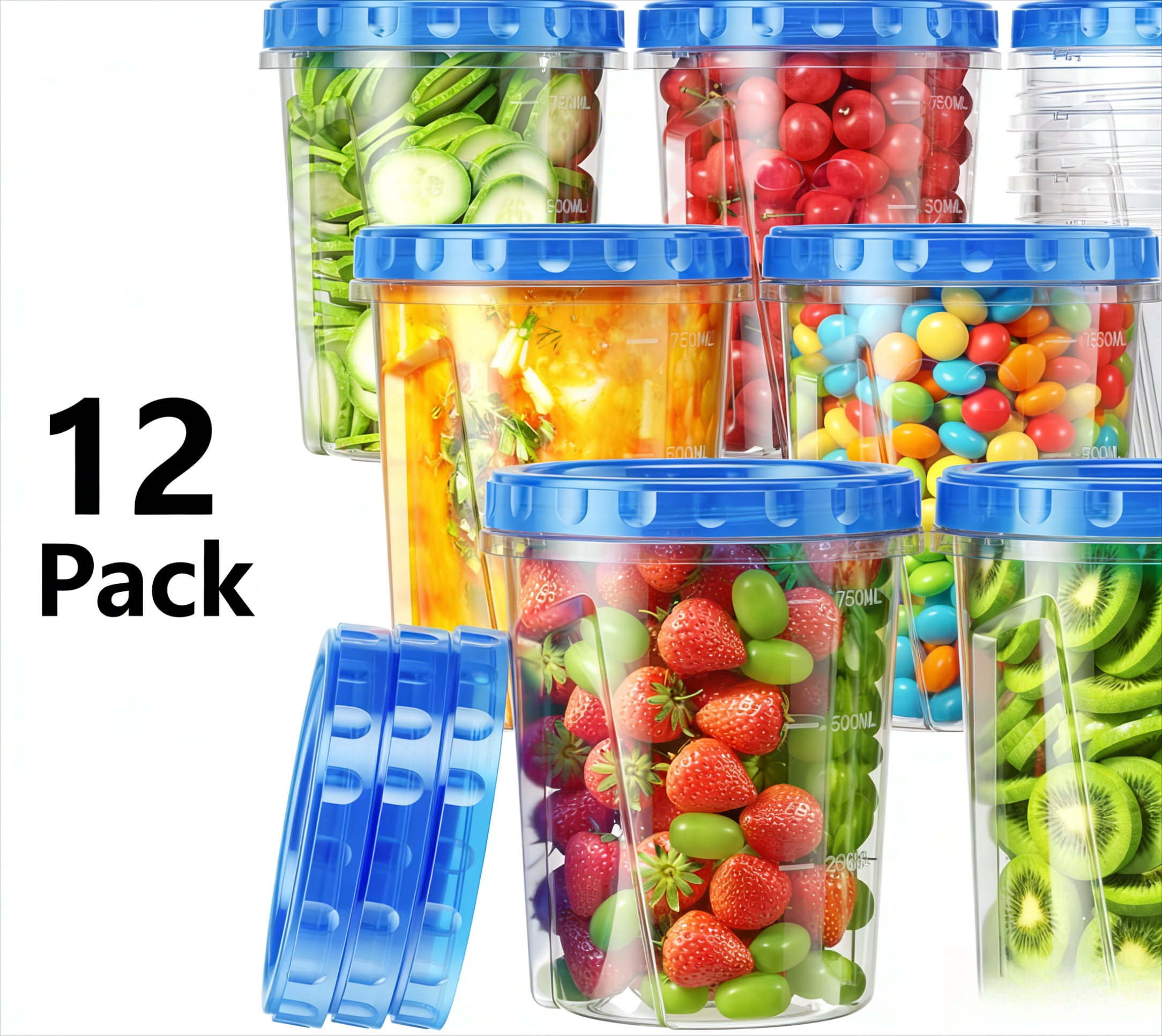 12 Pack-33oz Set, Plastic Food Storage Containers with Twist Top Lids, BPA Free Stackable Soup Containers for Overnight Oats/Salad/Leftover/Soup/Ice Cream