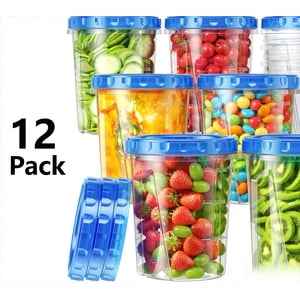 12 Pack-33oz Set, Plastic Food Storage Containers with Twist Top Lids, BPA Free Stackable Soup Containers for Overnight Oats/Salad/Leftover/Soup/Ice Cream