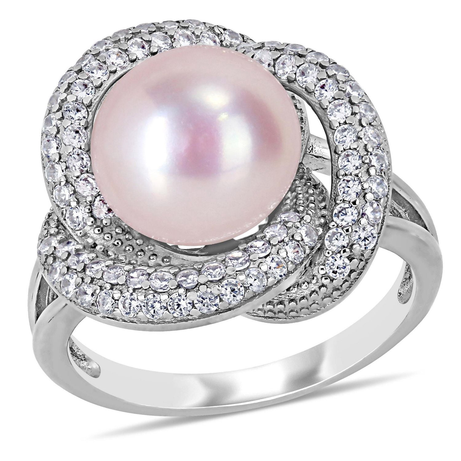 Bague entrelacée Miabella avec perle rosée cultivée d'eau douce et zircons cubiques 3/4 CT PBT en argent sterling