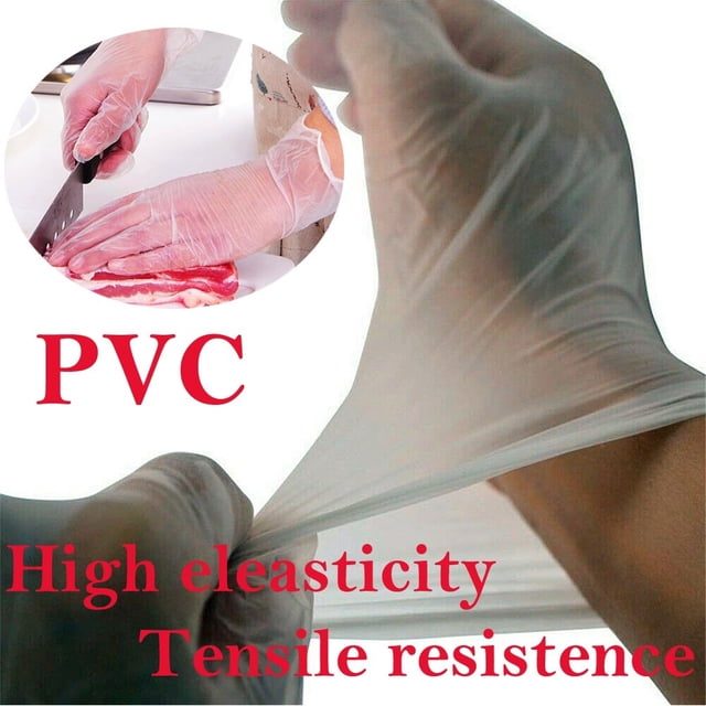 100 Pcs Gants Jetables pour Hommes Femmes Gants de Protection en PVC pour le Travail Service Alimentaire Lavage Nettoyage (Transparent, P/M/G/TG)