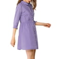 thumbnail image 4 of INSPIRE CHIC Junior's 3/4 Sleeve Solid Button Front Flare Mini Shirt Dress, 4 of 5