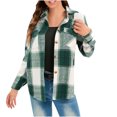 thumbnail image 1 of IROINID Surchemise Courte pour Femmes Col Rabattu à Carreaux Manches Longues Manteau Chemise Sans Capuche Décontracté, Vert, 1 of 6