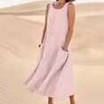 thumbnail image 1 of Jsaierl Robe Femme en Coton et Lin Été Sans Manches Robe d'Été Tunique Débardeur Robe de Plage d'Été Fluide Robes Maxi avec Poches, 1 of 5