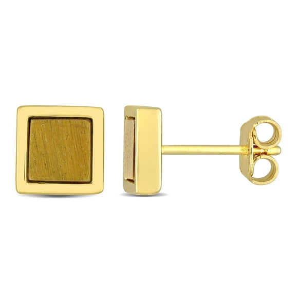 Miabella Men's 1 Carat T.G.W. Tiger Eye Yellow Gold Flash Plated Sterling Silver Square Stud Earrings