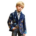 thumbnail image 2 of Boys Christmas Print Corduroy Blazer, All Over Christmas Pattern Lapel Suit Jacket with Buttons, Regular Fit Sports Coat for Parties, Prom, and Dinner Events Blue, 2 of 4