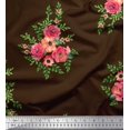 thumbnail image 1 of Soimoi Brown Japan Crepe Satin Fabric Flower Floral Printed Craft Fabric 1 Yard 44 Inch Wide, 1 of 3