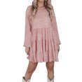 thumbnail image 1 of Diconna Robe Courte à Paillettes pour Femme, Paillettes, Manches Longues, Couleur Unie, Robe à Étages, Robe Babydoll Ample, 1 of 1