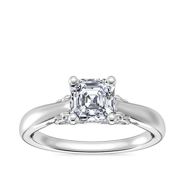 1.20 Carat Excellent Asscher Cut Real Diamond New Design Solitaire Ring for Wedding Solid 18K White Gold Size 11