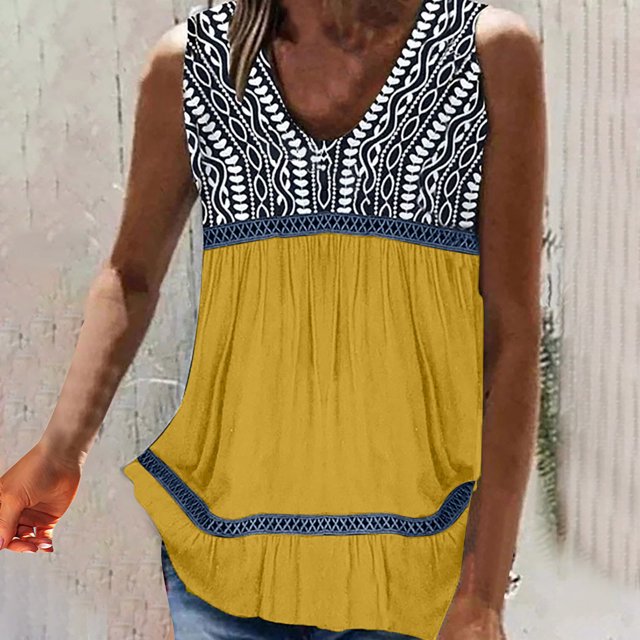 LSLJS Débardeurs pour Femmes Gilet Imprimé Mode pour Femmes Col Rond Ample Sans Manches T-Shirt Chandail Hauts Blouse