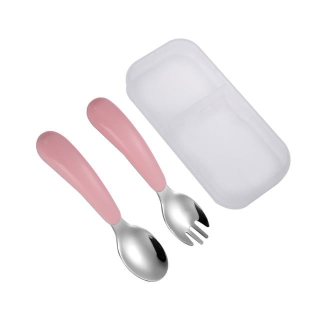 Baohd Ensemble de Vaisselle pour Enfants en Acier Inoxydable Cuillère Fourchette Dessin Animé Forme de Voiture Conception à Compartiments Bol pour Bébé pour Cuisine Rose Fourchette Cuillère/boîte