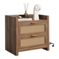 thumbnail image 2 of 2 Piece Night Stand , Rattan Nightstands with Type-C Charging Station, Drawers - Boho Wood Bed Side End Table for Small Space, 2 of 9