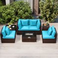 thumbnail image 1 of Costway 7 PCS Patio Furniture Set 40,000 BTU Gas Fire Pit Table Propane Tank Cover Table Mix Brown + Turquoise, 1 of 9