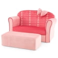 thumbnail image 1 of Gymax Kids Double Sofa Velvet Upholstered Sofa Couch w/Footstool & Armrests Pink, 1 of 9