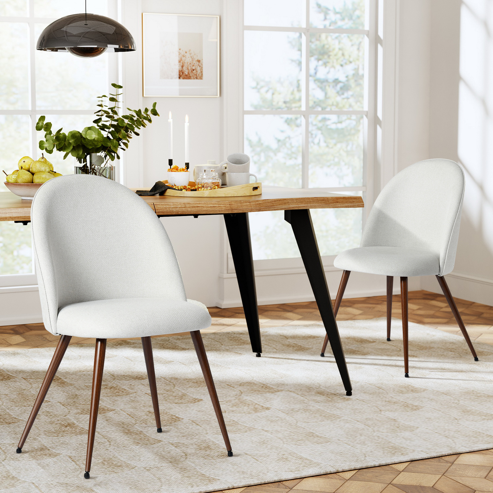 Homy Casa Lot de 2 Chaises de Salle à Manger, Chaises d'Appoint Rembourrées avec Pieds en Métal pour Cuisine, Crème