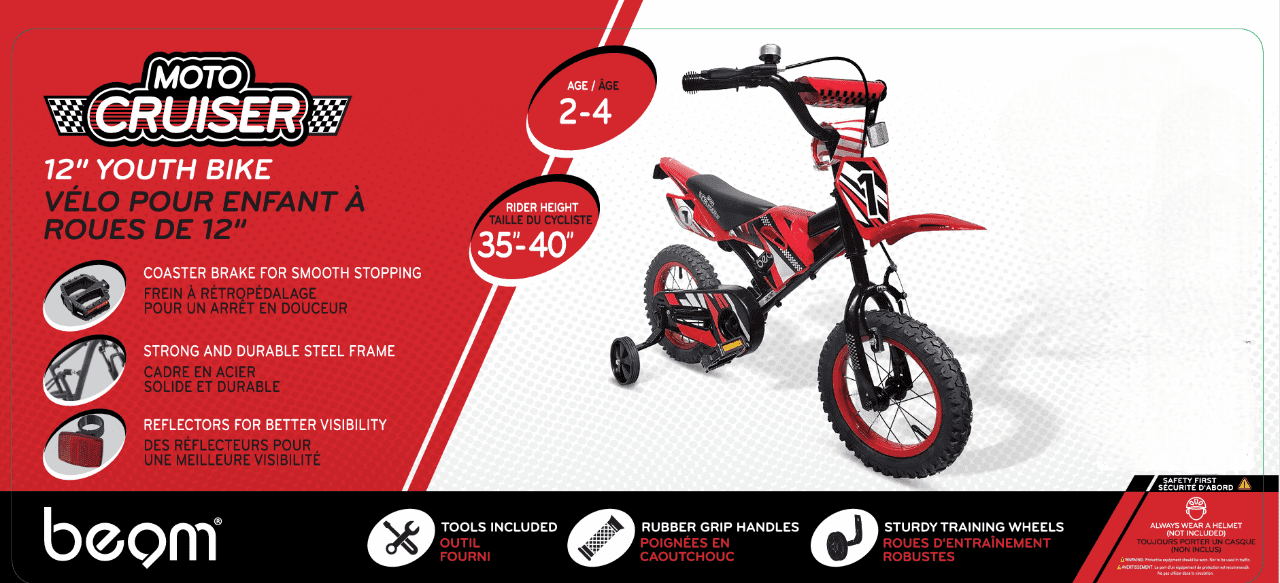 Beam Sports Xtreme Moto-moto 12" pour enfants avec petites roues (2-5 ans)