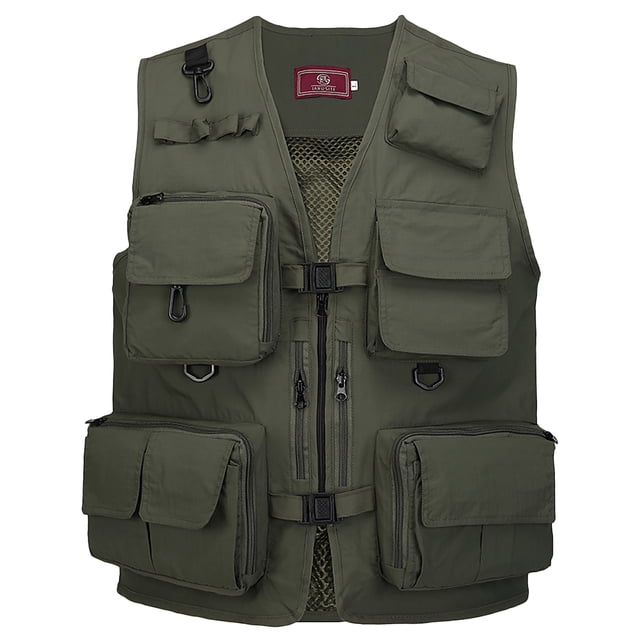 Fishing Photography Vest Summer Multi Pockets Mesh Jackets Quick Dry Army green-XL