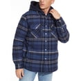 thumbnail image 3 of MAWCLOS Men's Flannel Hooded Coat Winter Plaid Jackets Navy Blue S, 3 of 7