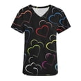 thumbnail image 1 of TIMIFIS Hauts de Sarrau de la Saint-Valentin pour Femmes Imprimés Uniforme de Travail à Manches Courtes Col en V Blouse T-shirt de Travail avec Poches - Noir pring s, 1 of 3