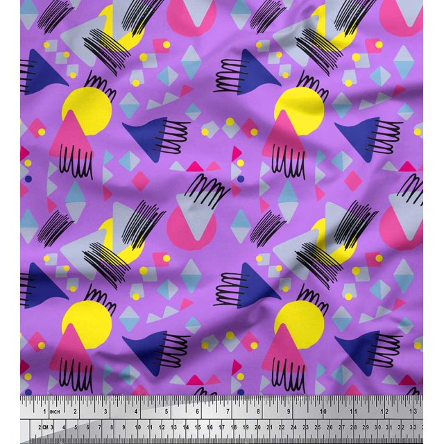 Soimoi Purple Rayon Fabric Circle & Triangle Geometric Decor Fabric Printed Yard 42 Inch Wide