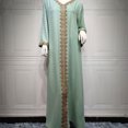 thumbnail image 3 of Robe Abaya Musulmane Femme, Caftan à Col en V, Robe de Prière Islamique, Robe Brodée Effet Bronzage, Robe Longue de Soirée pour les Fêtes, 3 of 6