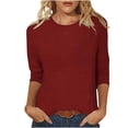 thumbnail image 1 of hotojiny Spring Tops for Women Lightweight Solid Color 3/4 Sleeve Crewneck Basics Tees Plus Size Soft Comfy Summer Work Shirt, 1 of 6