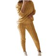 thumbnail image 2 of DPTALR Womens Solid Color Off Shoulder Long Sleeve Cable Knitted Warm Two-Piece Long Pants Sweater Suit Set, 2 of 5